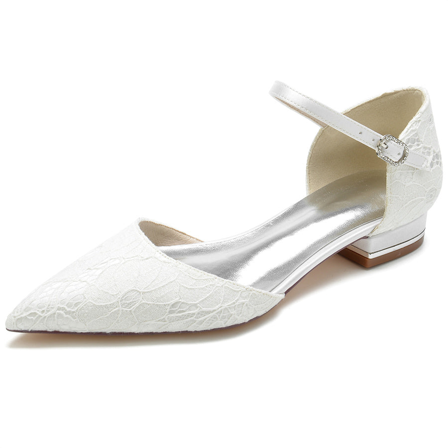 Women's Wedding Shoes Minimalist Pointed Toe Low Heel Lace Bridal Shoes - 이미지 7
