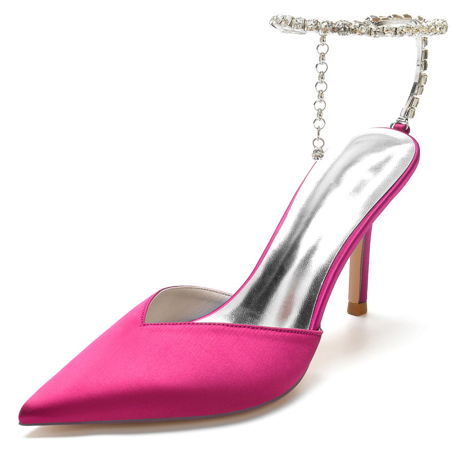 Women's Wedding Shoes Pointed Toe Stiletto Heel Minimalist Bridal Shoes with Crystals - 이미지 9