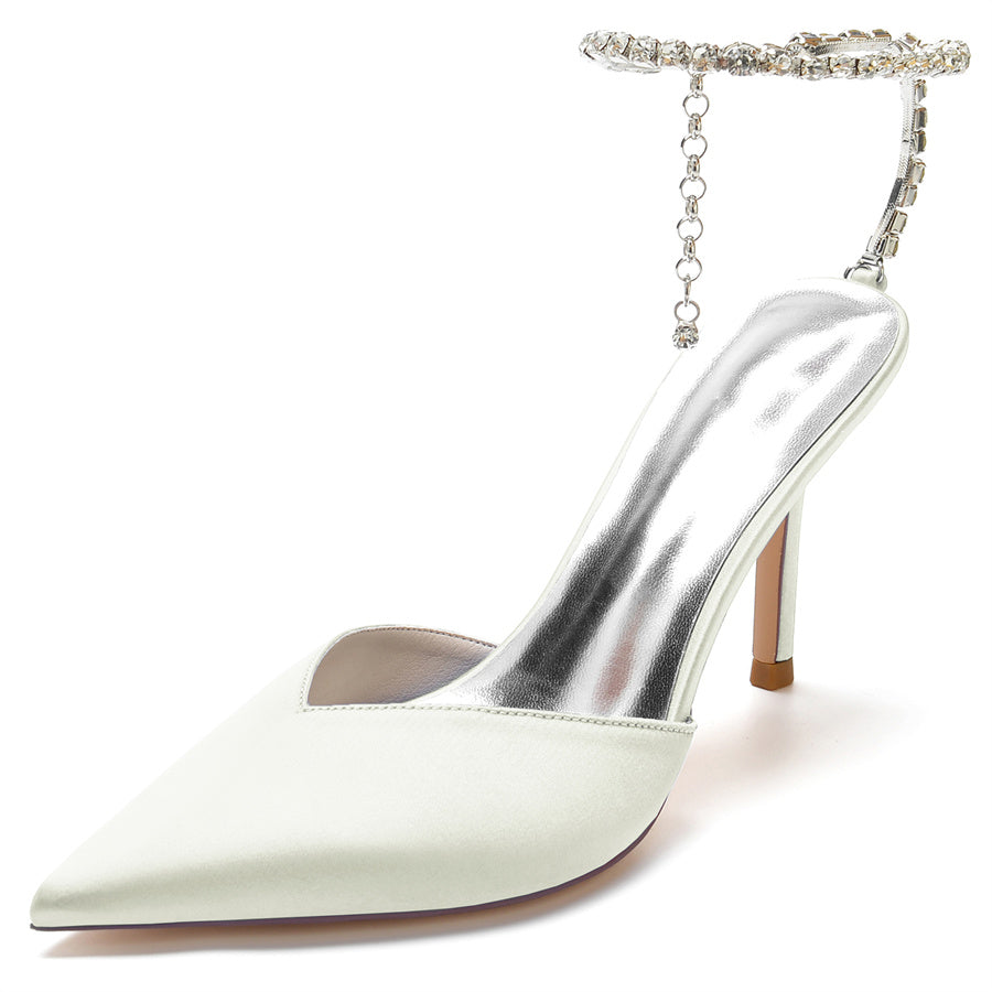 Women's Wedding Shoes Pointed Toe Stiletto Heel Minimalist Bridal Shoes with Crystals - 이미지 12