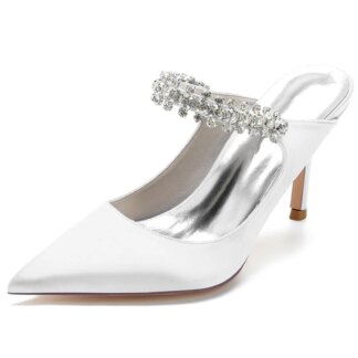 Women's Wedding Shoes Pointed Toe High Heel Bridal Shoes with Rhinestones