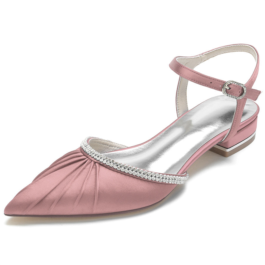 Women's Wedding Shoes Pointed Toe Pleated Low Heel Bridal Shoes with Crystals - 画像 (13)