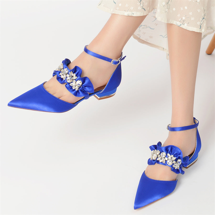 Women's Wedding Shoes Pointed Toe Low Heel Bridal Shoes with Rhinestones - Image 2