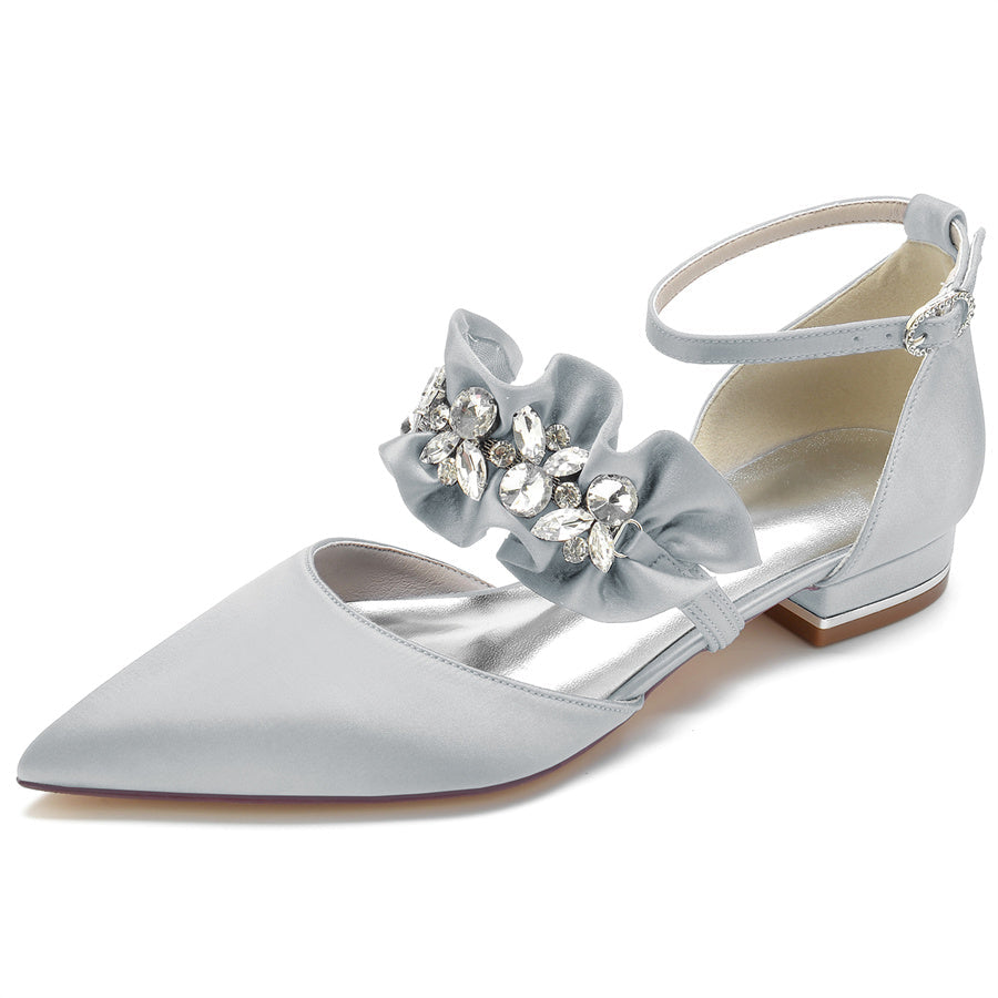 Women's Wedding Shoes Pointed Toe Low Heel Bridal Shoes with Rhinestones - Image 13