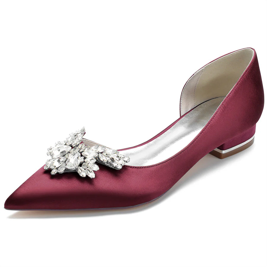 Women's Wedding Shoes Silk Satin Pointed Toe Low Heel Bridal Shoes with Rhinestones - 이미지 7
