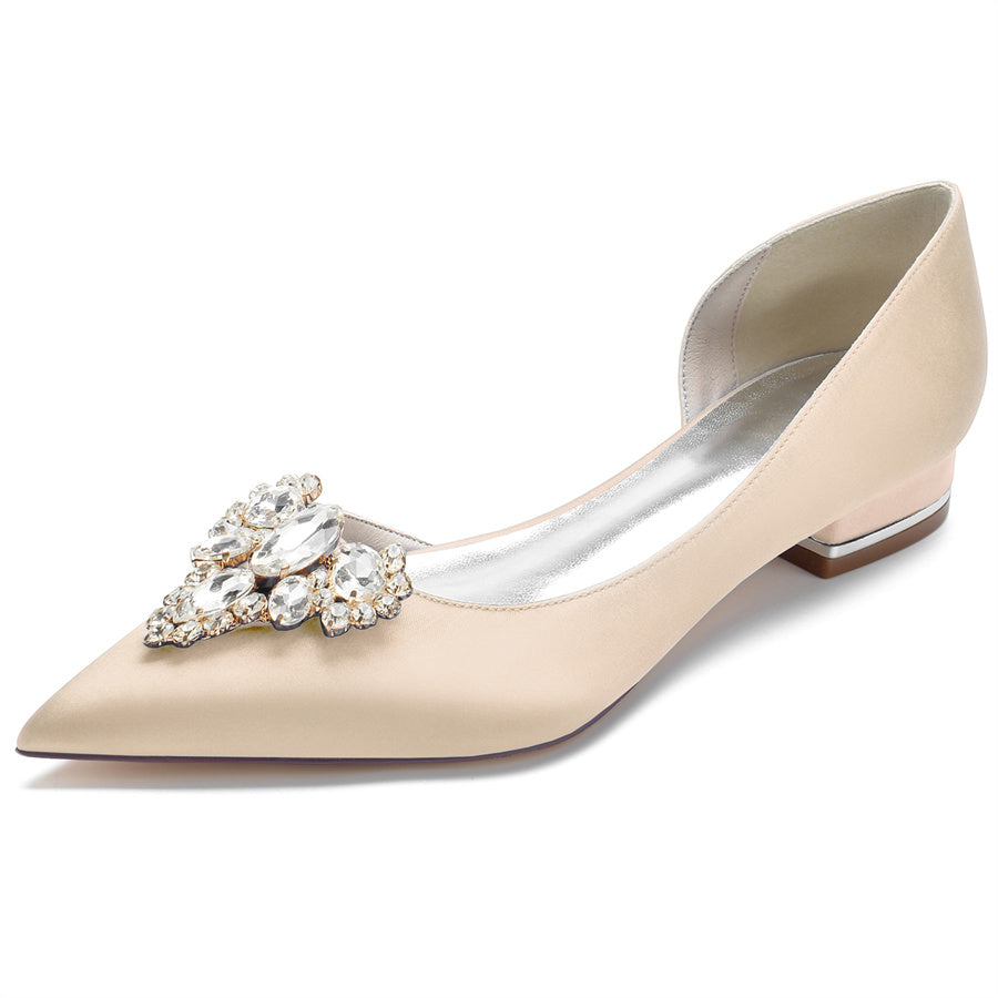 Women's Wedding Shoes Pointed Toe Silk Satin Low Heel Bridal Shoes with Rhinestones - 이미지 12