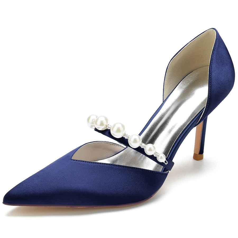 Women's Wedding Pointed Toe Elegant Stiletto Heel Bridal Shoes with Pearls - 画像 (10)