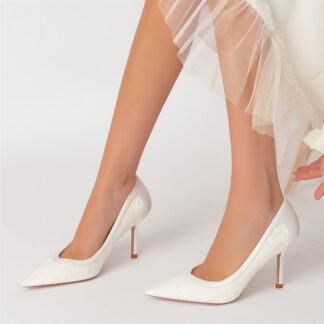 Women's Wedding Elegant Pointed Toe High Heel Minimalist Lace Bridal Shoes