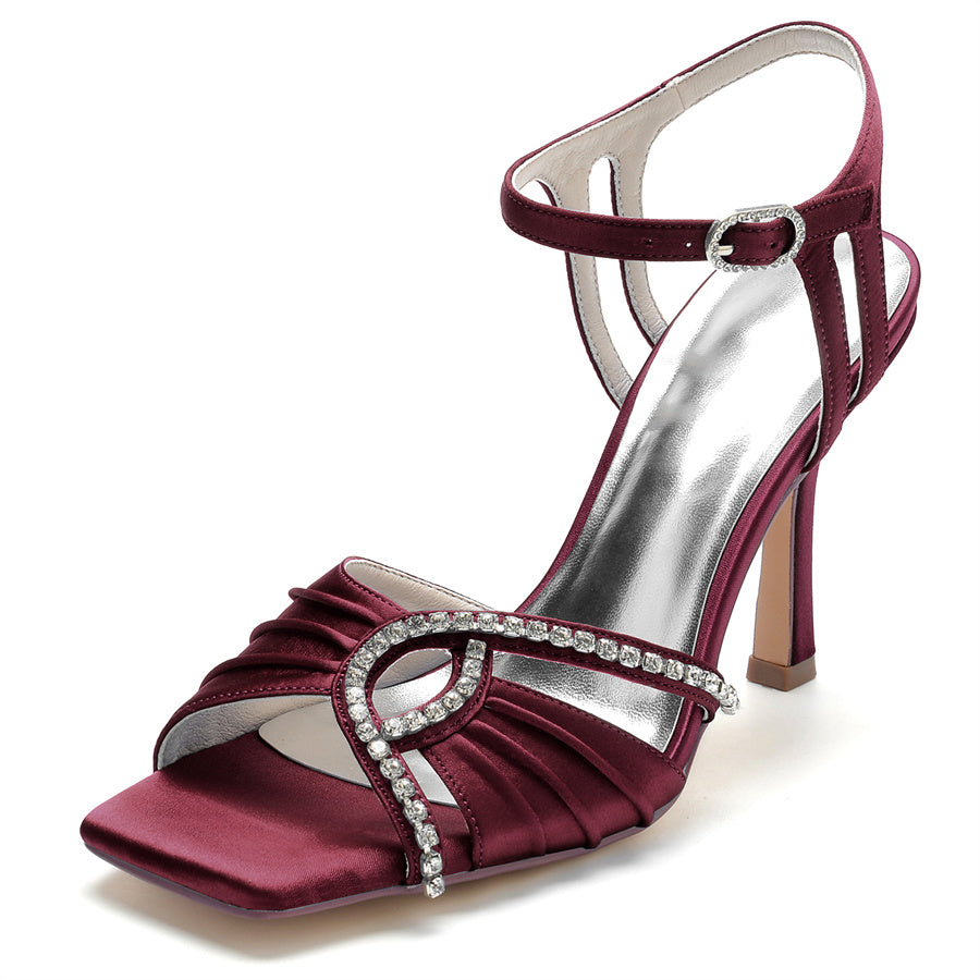 Women's Wedding Shoes High Heel Opened Toe Bridal Shoes with Rhinestones - Image 10