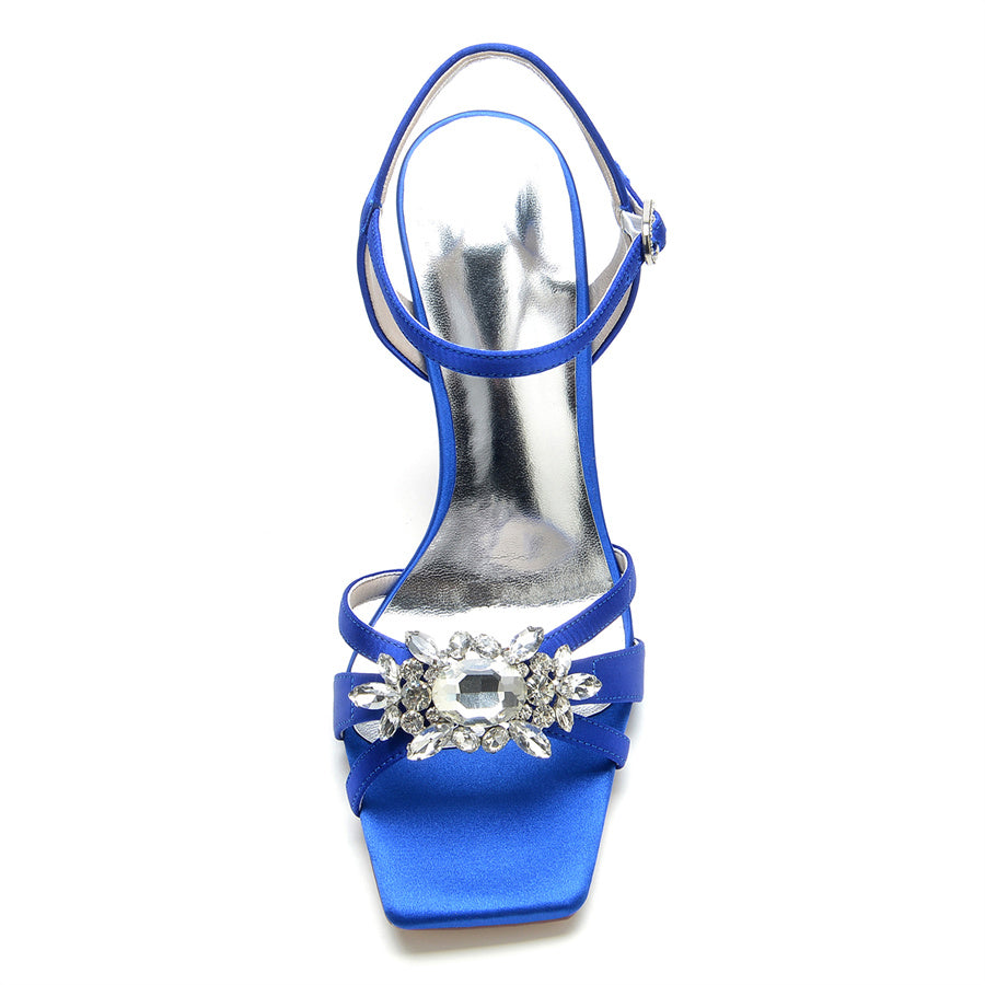 Women's Wedding Shoes Opened Toe High Heel Elegant Bridal Shoes with Rhinestones - 이미지 3