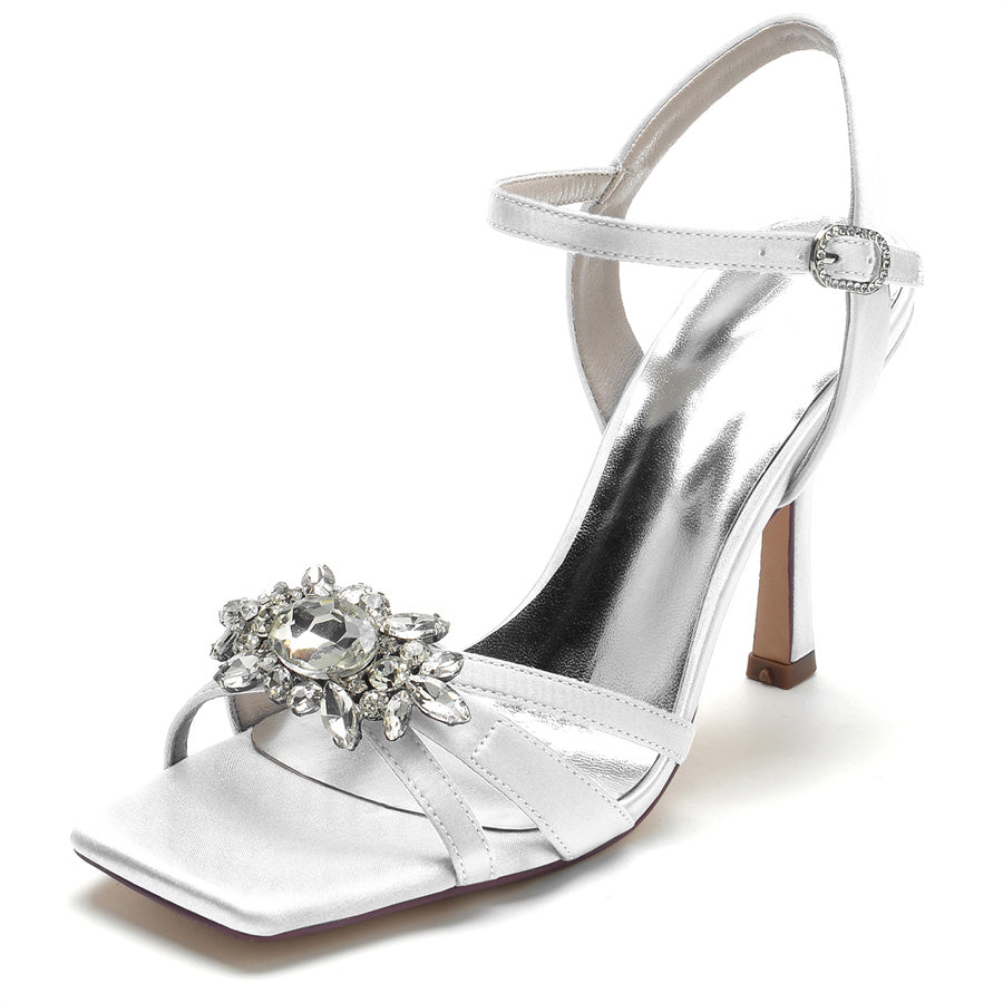 Women's Wedding Shoes Opened Toe High Heel Elegant Bridal Shoes with Rhinestones - 이미지 5