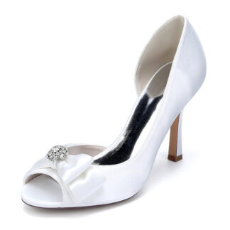 Women's Wedding Shoes Stiletto Heel Opened Toe Bow Bridal Shoes with Rhinestones