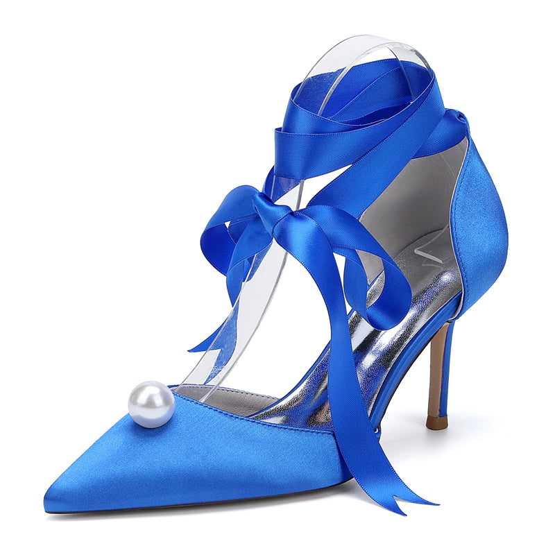 Women's Wedding Shoes Stiletto Heel Pointed Toe Ankle Straps Bridal Shoes with Pearl - Image 6