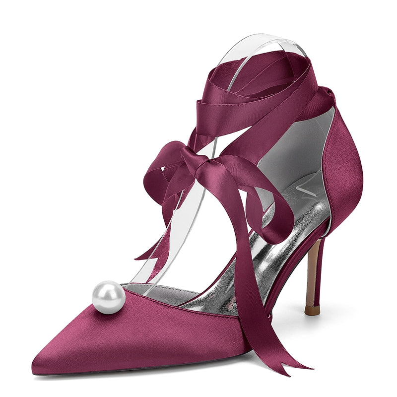 Women's Wedding Shoes Stiletto Heel Pointed Toe Ankle Straps Bridal Shoes with Pearl - Image 10