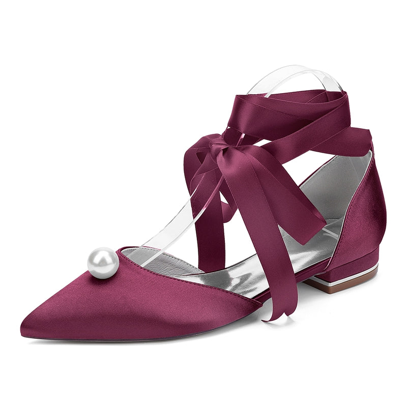 Women's Wedding Shoes Low Heel Pointed Toe Ankle Straps Bridal Shoes with Pearl - 画像 (11)