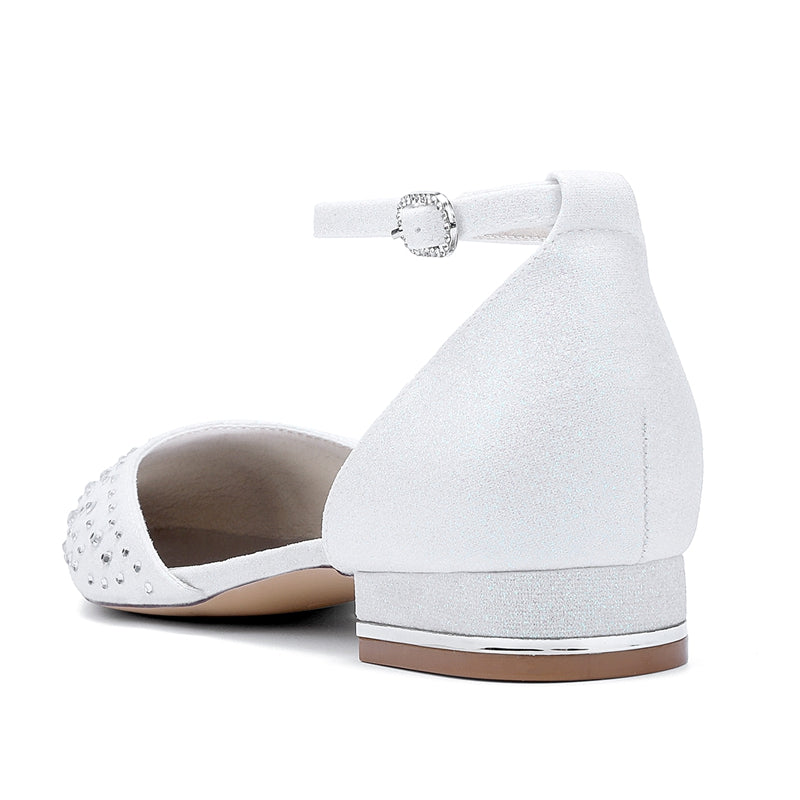 Women's Wedding Shoes Pointed Toe Low Heel Buckle Bridal Shoes with Crystals - Image 4
