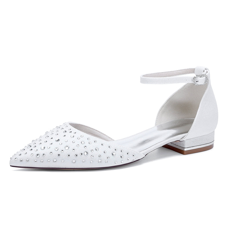 Women's Wedding Shoes Pointed Toe Low Heel Buckle Bridal Shoes with Crystals - Image 2