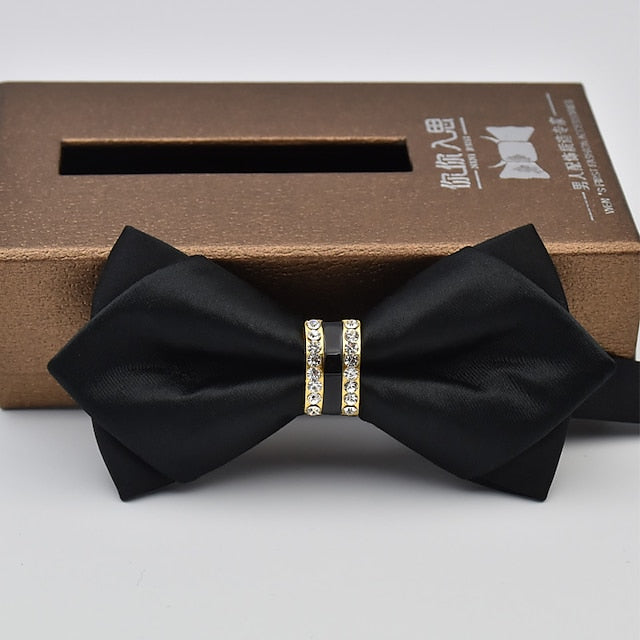 Men's Solid Colored Bow Tie with Rhinestones - 画像 (4)