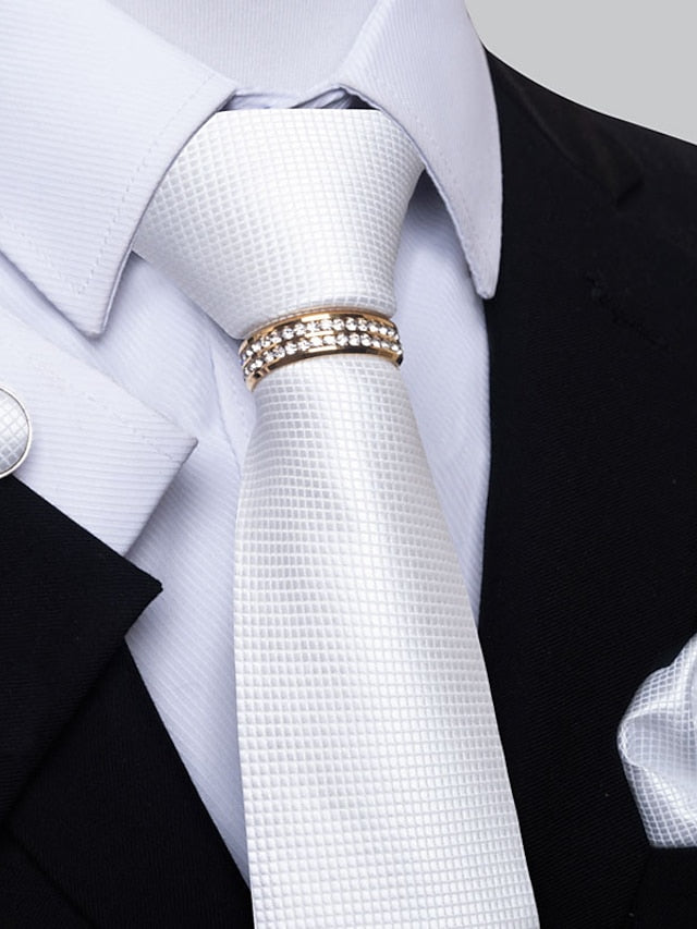 Men's Basic Ties Solid Color Light Yellow White Dark Red with Rhinestone - 画像 (2)