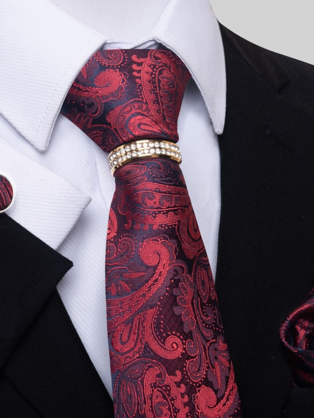 Men's Basic Ties Solid Color Light Yellow White Dark Red with Rhinestone - 画像 (4)