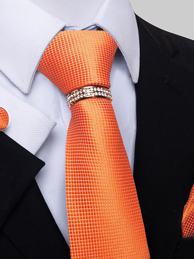 Men's Basic Ties Solid Color Light Yellow White Dark Red with Rhinestone - 画像 (6)