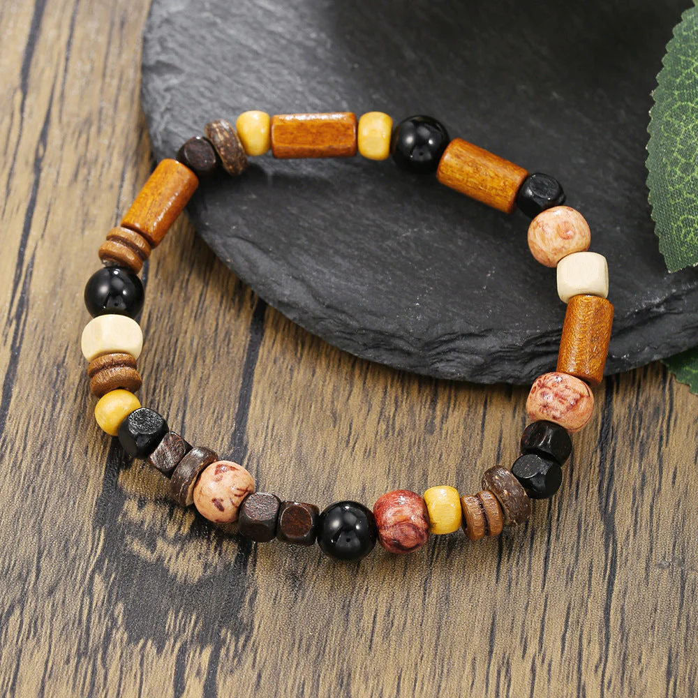 Men's Minimalist Turquoise Wooden Beads Trendy Funky Premium Bracelet Accessories - 画像 (33)