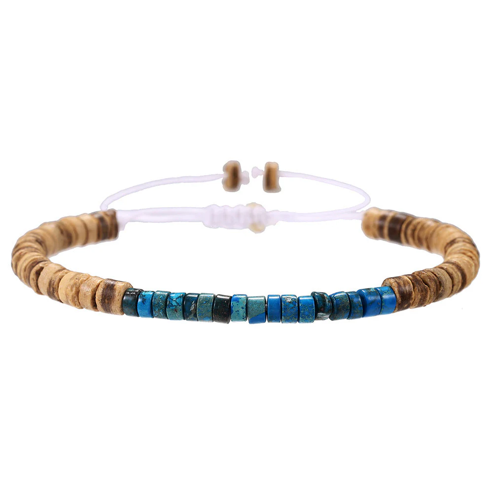 Men's Minimalist Turquoise Wooden Beads Trendy Funky Premium Bracelet Accessories - 画像 (5)