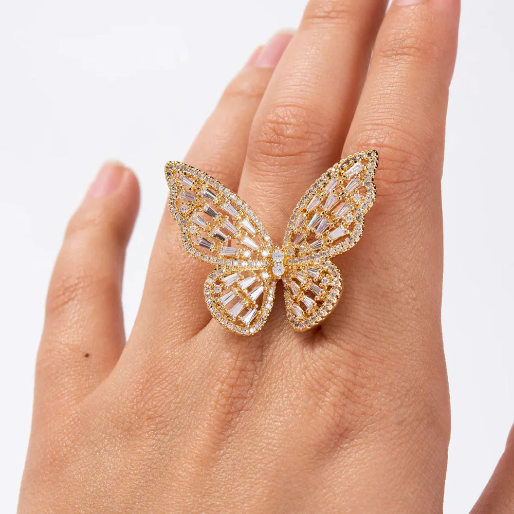 Delicate Zirconia Cut-out Butterfly Adjustable Insect Ring - Image 2