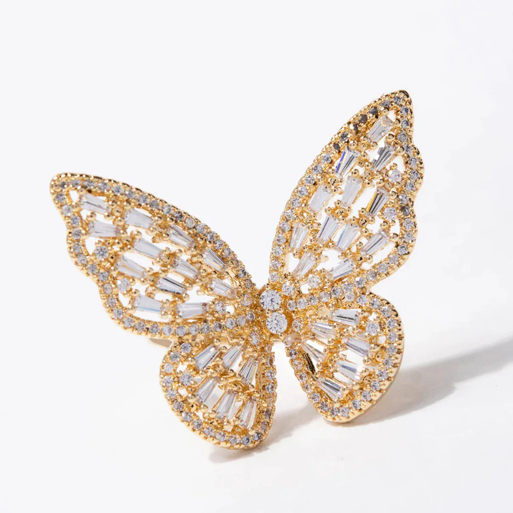 Delicate Zirconia Cut-out Butterfly Adjustable Insect Ring - Image 4
