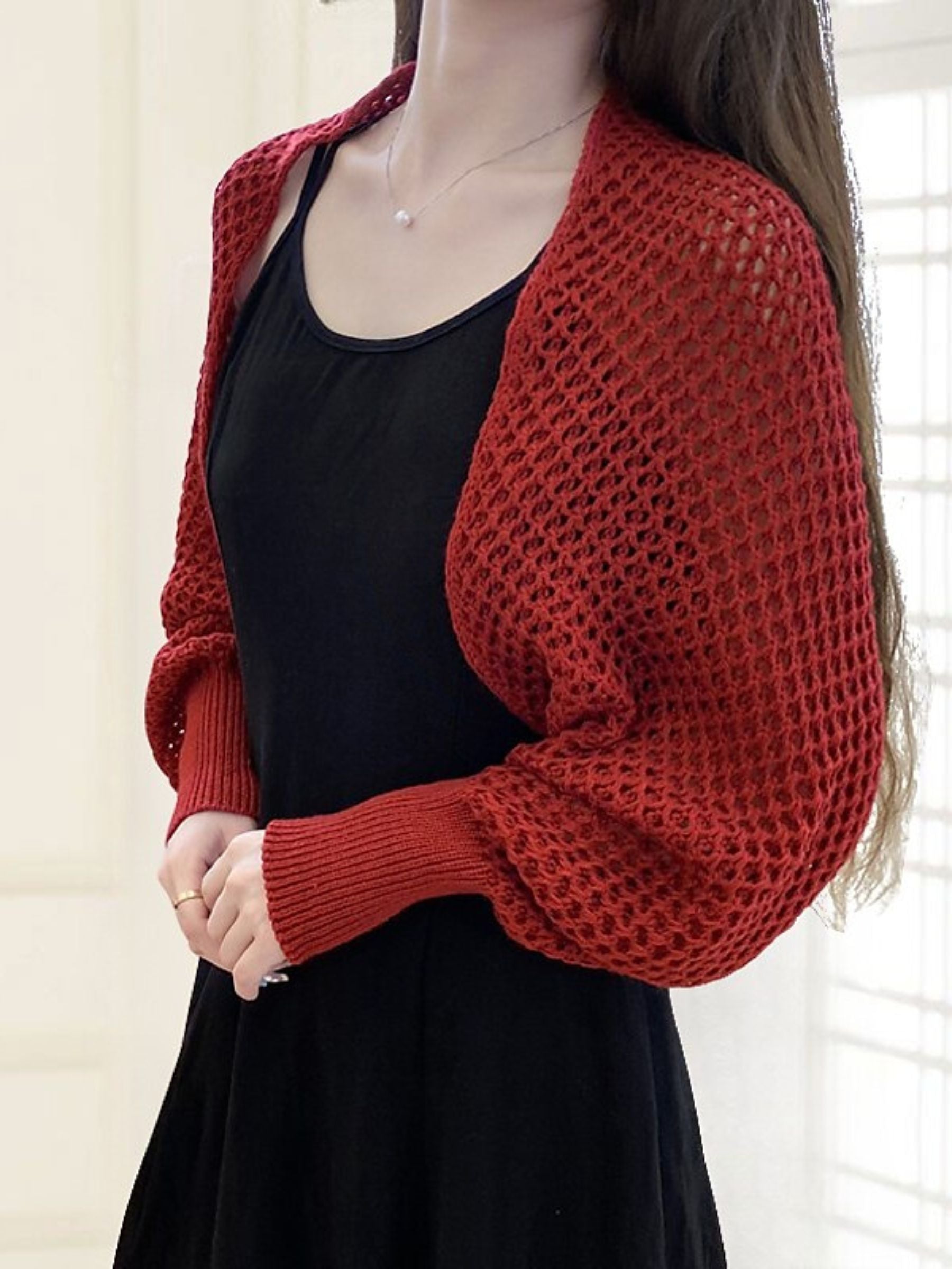 Women's Wrap Bolero Casual Long Sleeves Knitwear with Pure Color - Image 8