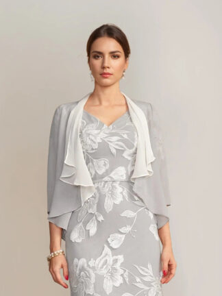 Women's Two-tone Chiffon 3/4 Sleeves Jackets with Ruffles