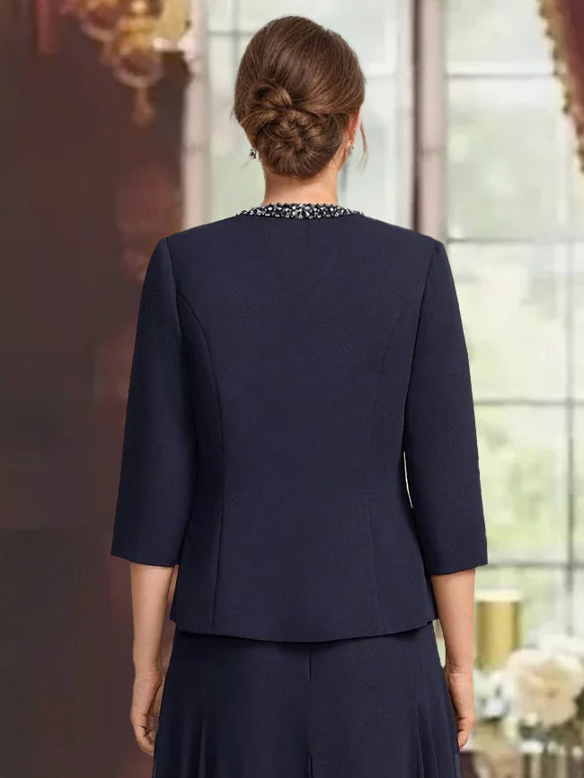 Women's Chiffon 3/4 Sleeves Open-front Jackets with Beads & Sequins - 이미지 2