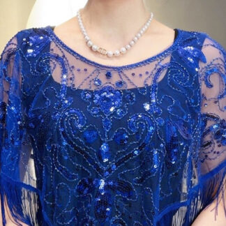 Women's Elegant Wrap Vintage Sleeveless Sequins Appliqued Wraps with Fringe