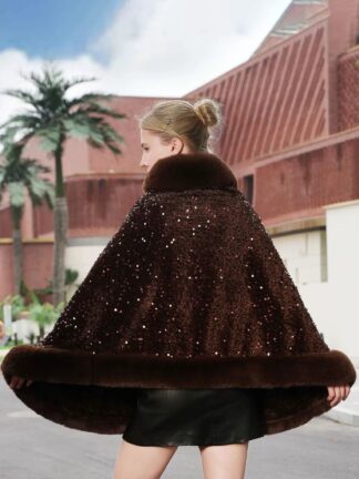 Women's Winter Faux Fur Trim Sequin Shawl/Wrap