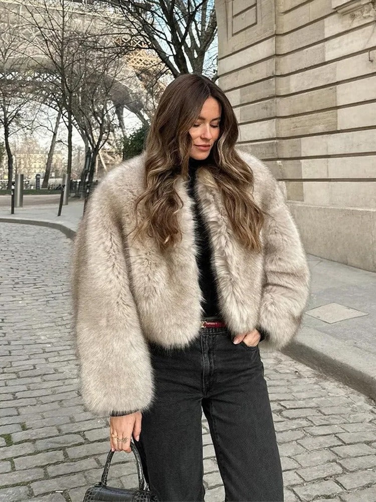 Women's Luxury Faux Fur Cropped Jacket