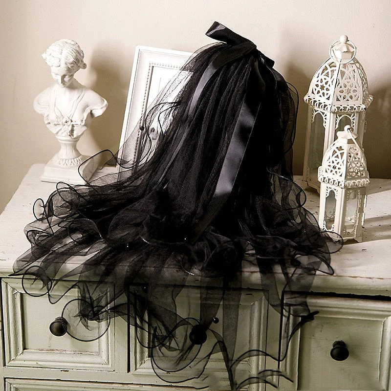 Two-tier Pearls Wedding Veil / Fingertip Veils - 画像 (2)