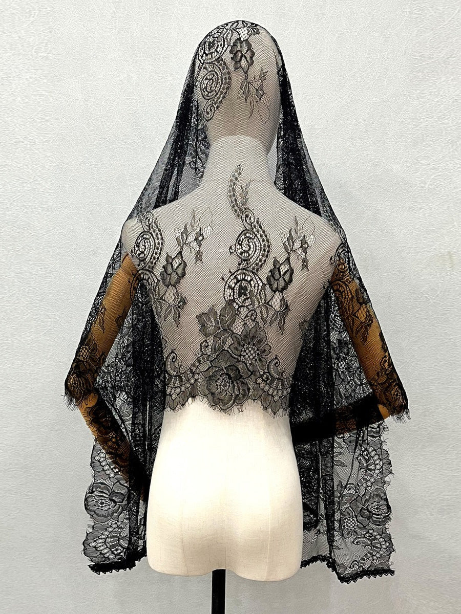 Vintage Lace Wedding Veil Shawl/Mantilla Muslim Veil with Floral - 画像 (2)