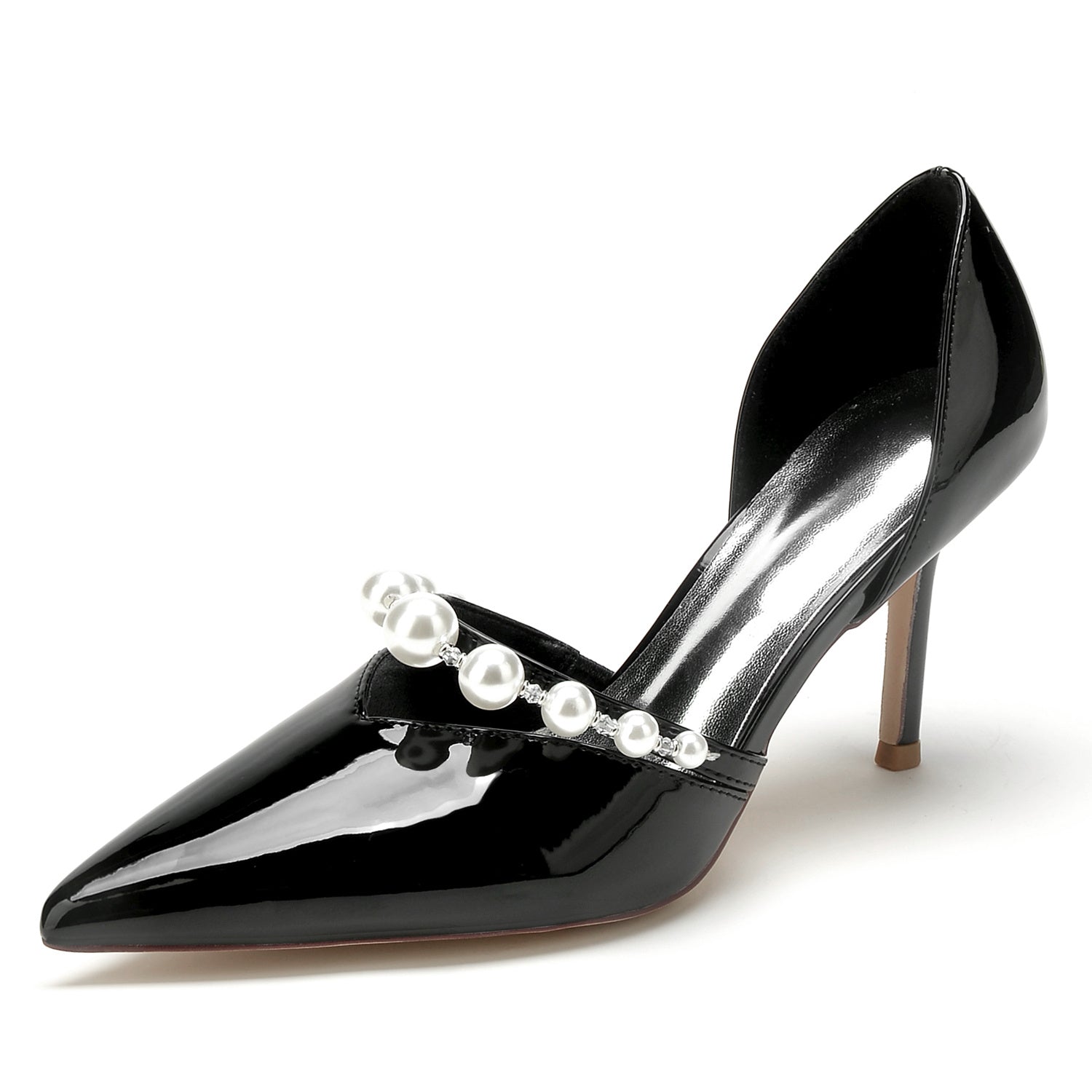 Women's Wedding Shoes Patent Leather Pearl Stiletto Pointed Toe Bridal Shoes - 이미지 6