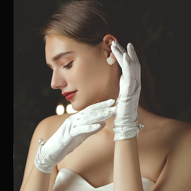 Satin Wrist Length Glove Classical / Elegant / Formal With Faux Pear - 이미지 4