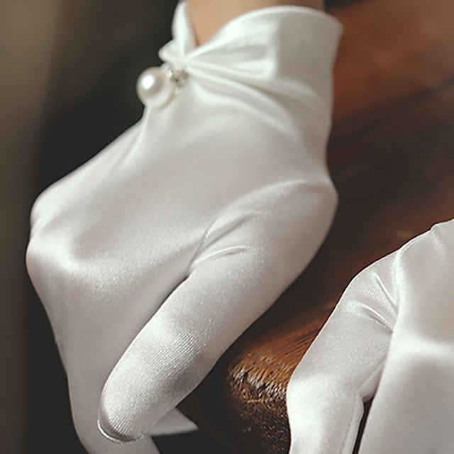 Satin Wrist Length Glove Classical / Elegant / Formal With Faux Pear - 이미지 5