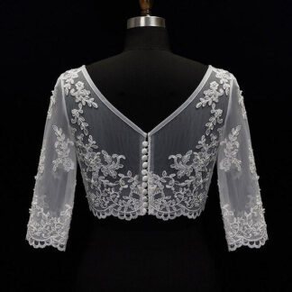 Women's Wrap Bolero Sexy Bridal Half Sleeve Lace Wedding Wraps With Button