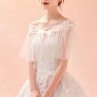 Elegant Romantic Sleeveless Tulle Wedding Wraps With Bowknot