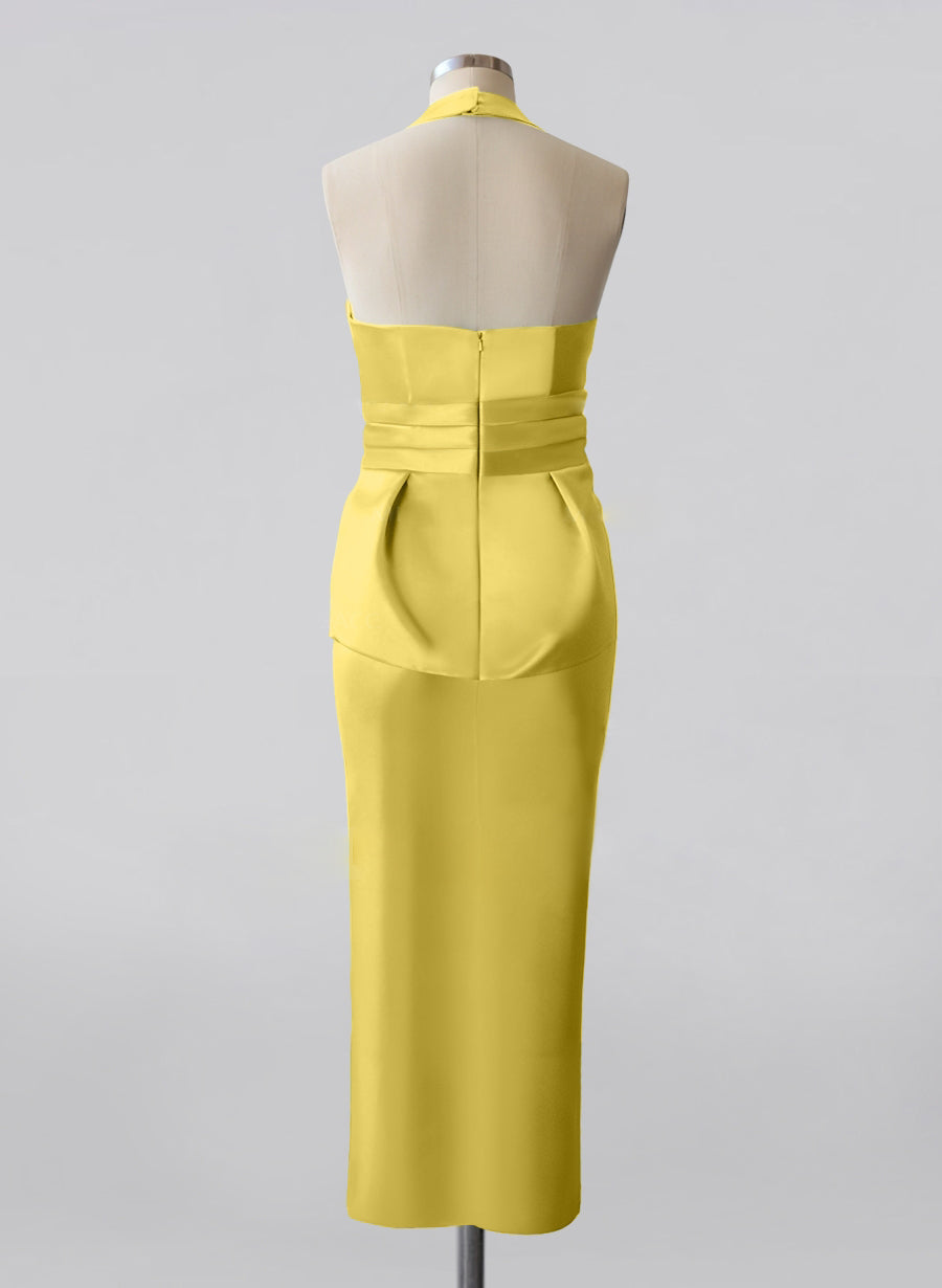 Sheath/Column Halter Sleeveless Tea-Length Plus Size Mother of the Bride Dresses with Bowknot - 이미지 2