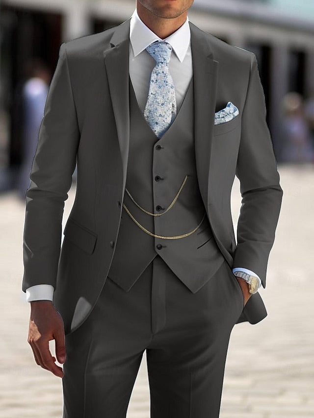 Men's Tailored Fit Single Breasted Two-buttons 3 Pieces Wedding Suits - 이미지 2