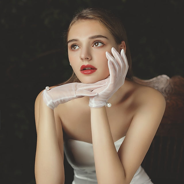 Tulle Suit Length Glove Elegant / Simple Style With Faux Pearl - 이미지 4