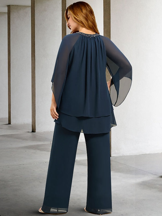 Chiffon Jewel Neck Mother of the Bride Pantsuits - Image 2