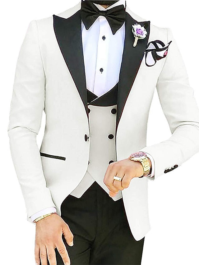 Men's Tailored Fit Single Breasted One-button 3 Pieces Solid Colored Wedding Suits - 画像 (2)