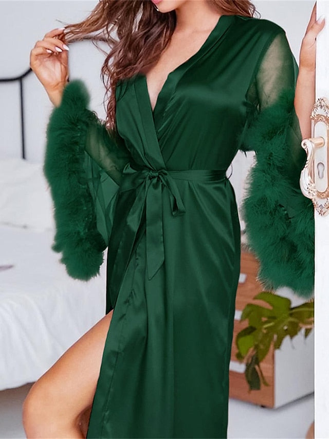 Women's Pajamas Bathrobe Robes Gown Pure Color - Image 6