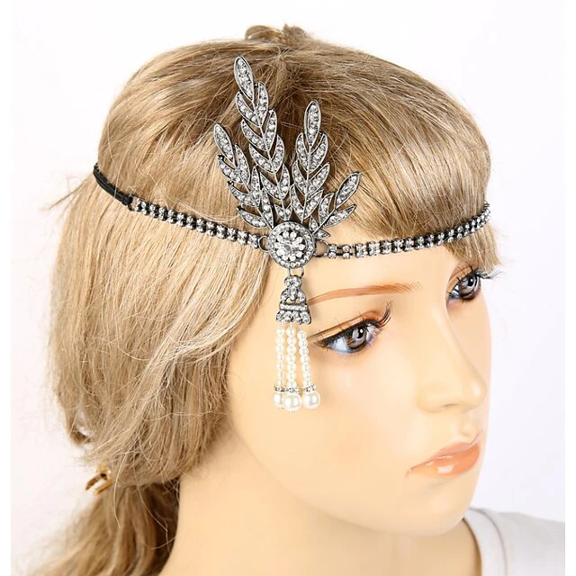 Leaf Bridal Tiara Pearl Headpiece Headband Gold - Image 2