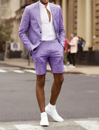 Men's Tailored Fit Single Breasted Two-buttons 2 Pieces Solid Colored Linen Suits