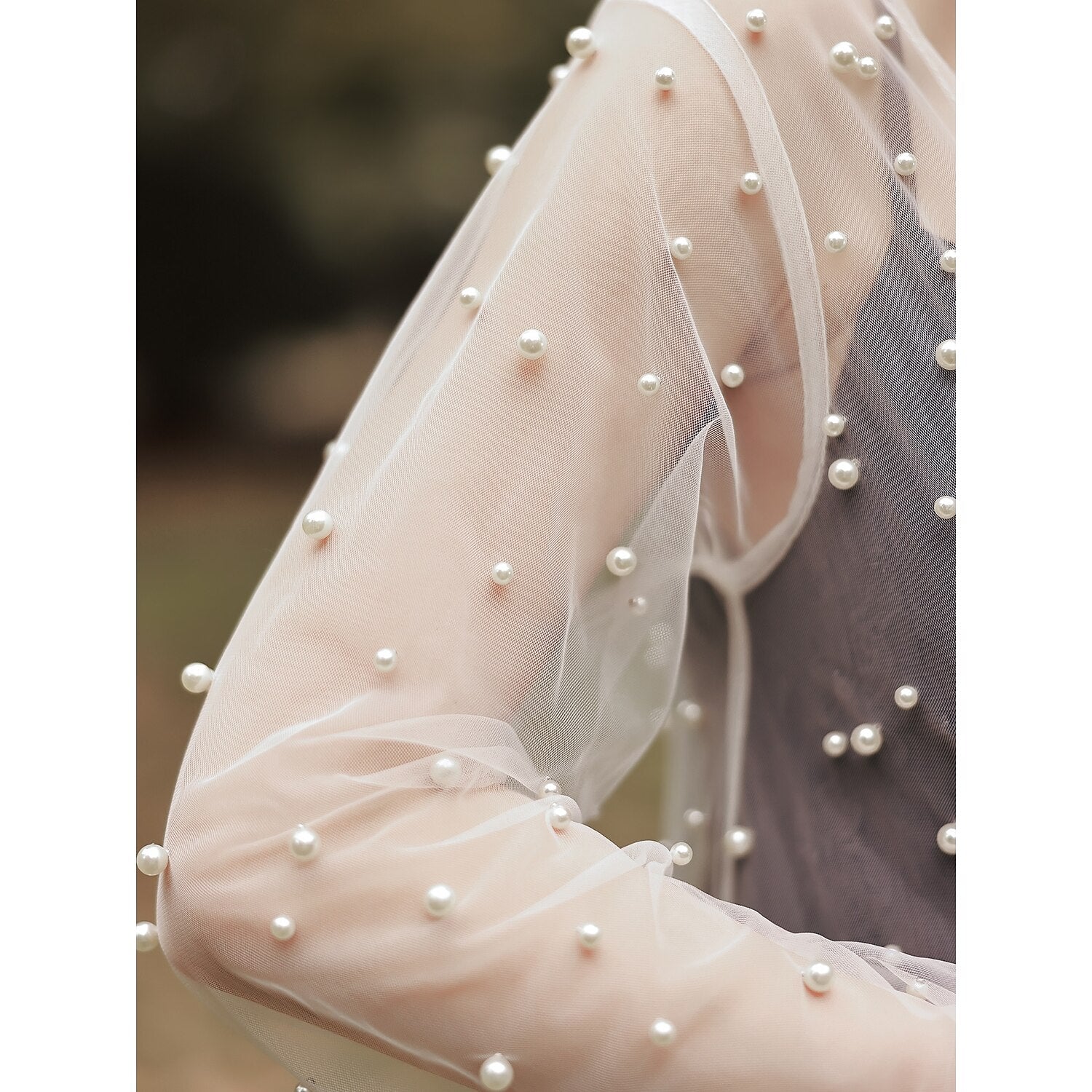 Elegant Long Sleeve Illusion Sleeve Tulle Wedding Wraps With Pure Color - Image 5